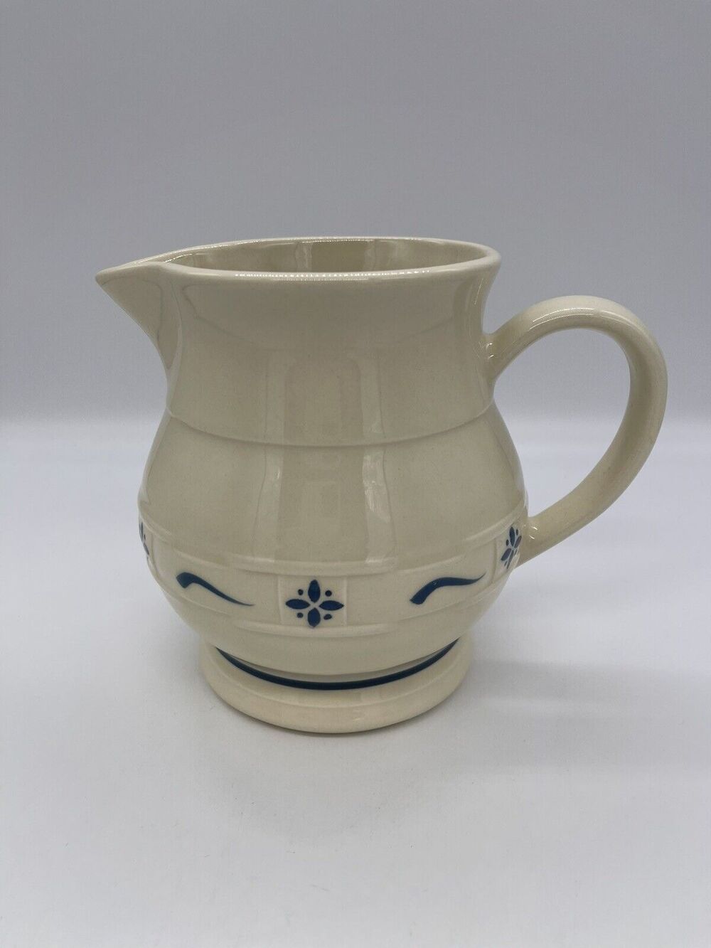 Longaberger Pottery Small Pitcher Classic Blue Woven Traditions (1 Qt) 5 3/4”